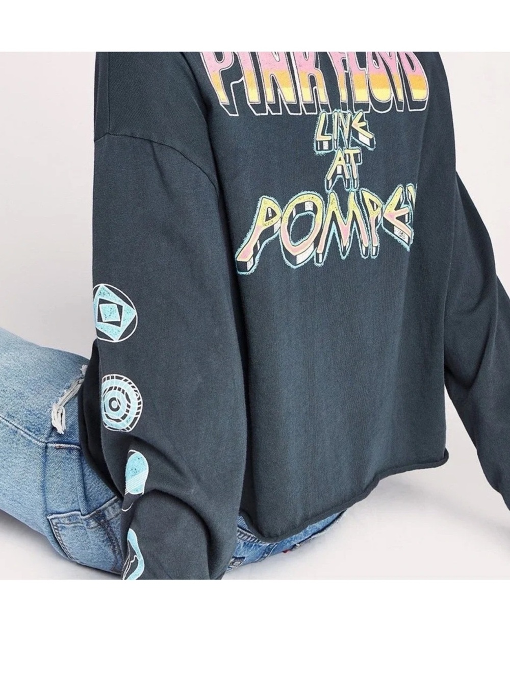 Daydreamer Pink Floyd Pompeii Long Sleeve Crop Vintage Tee - Picture 2 of 8